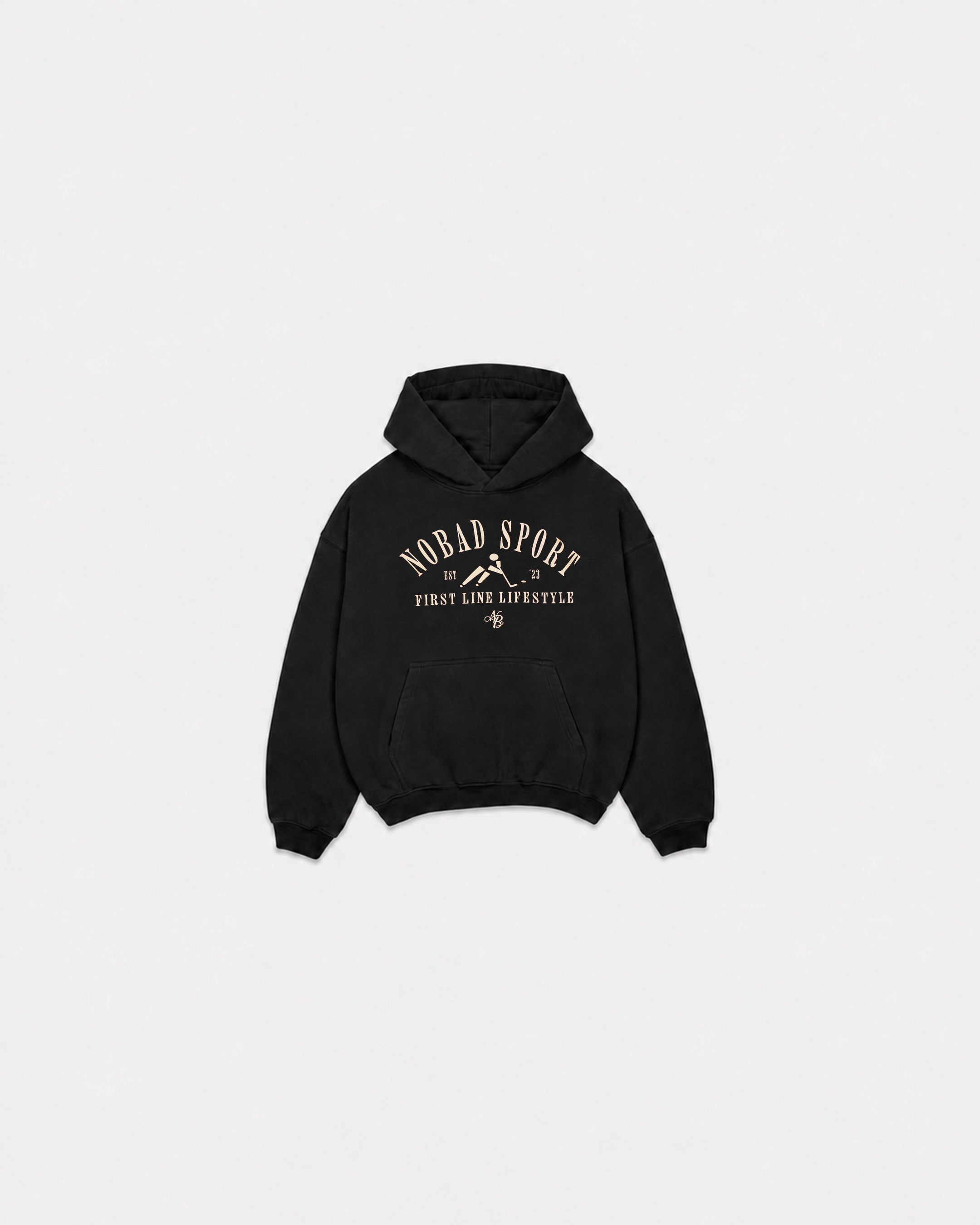 First Line Lifestyle Black Hoodie, front