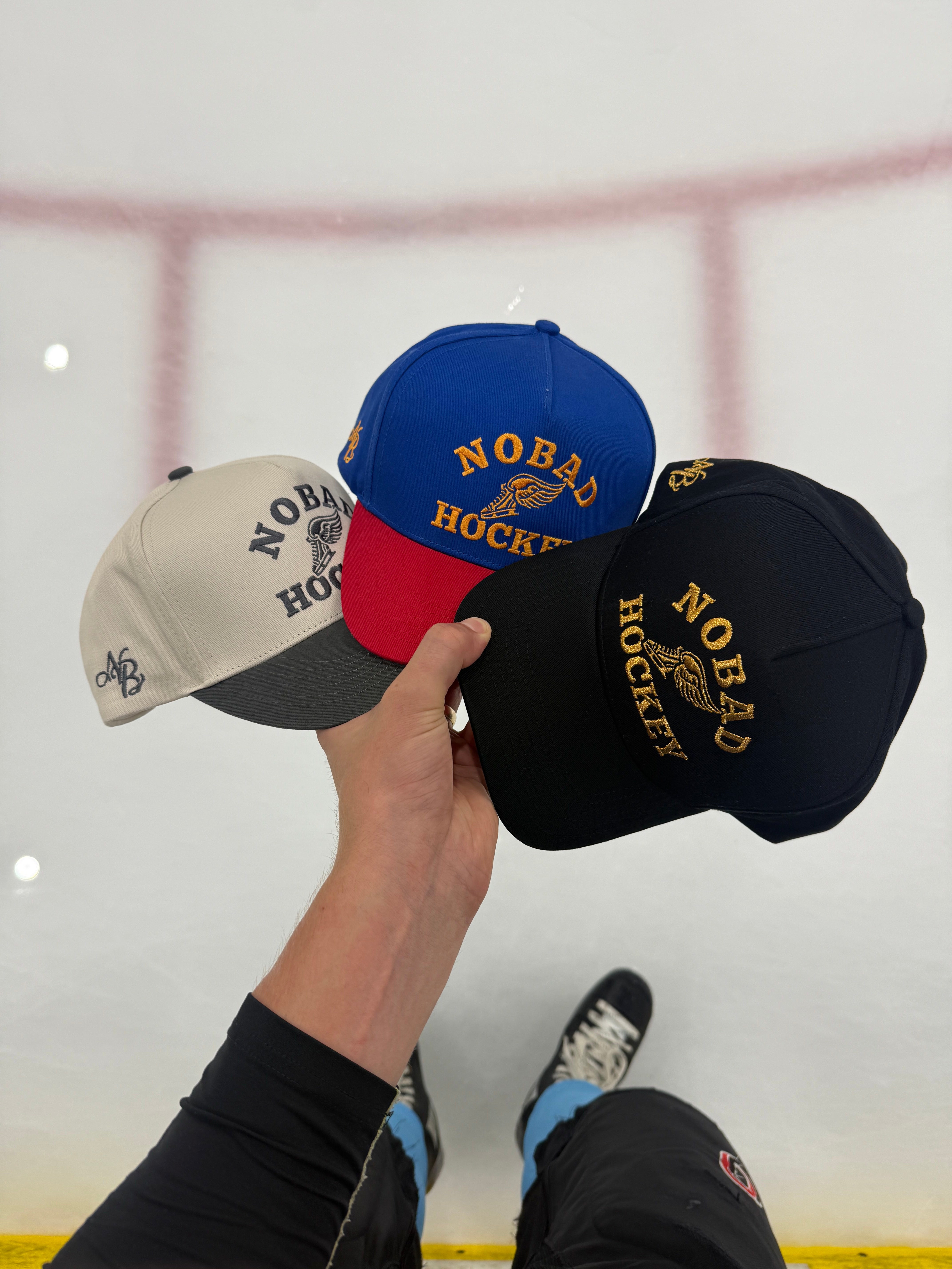 NOBAD Hockey hat colorways at the rink