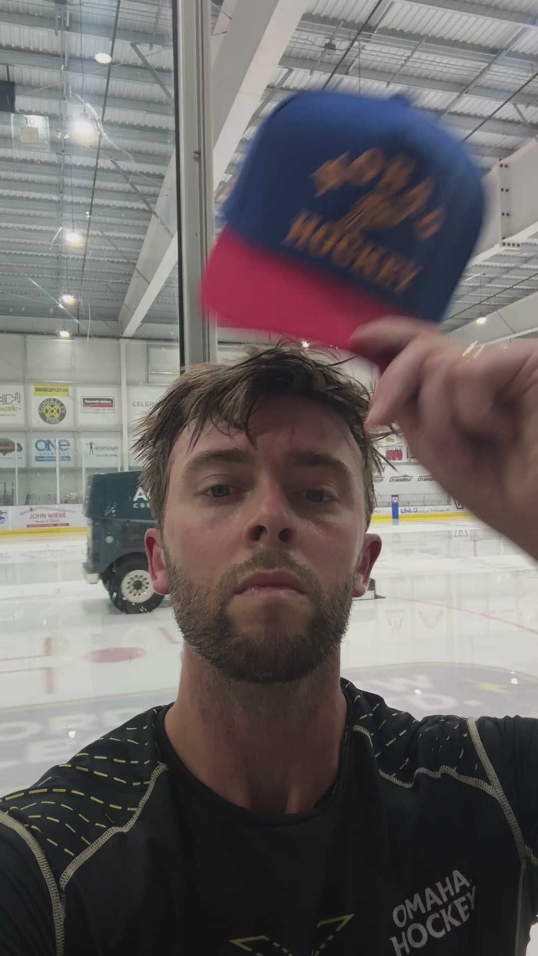 Vintage Hockey Hat Off-Campus on ice